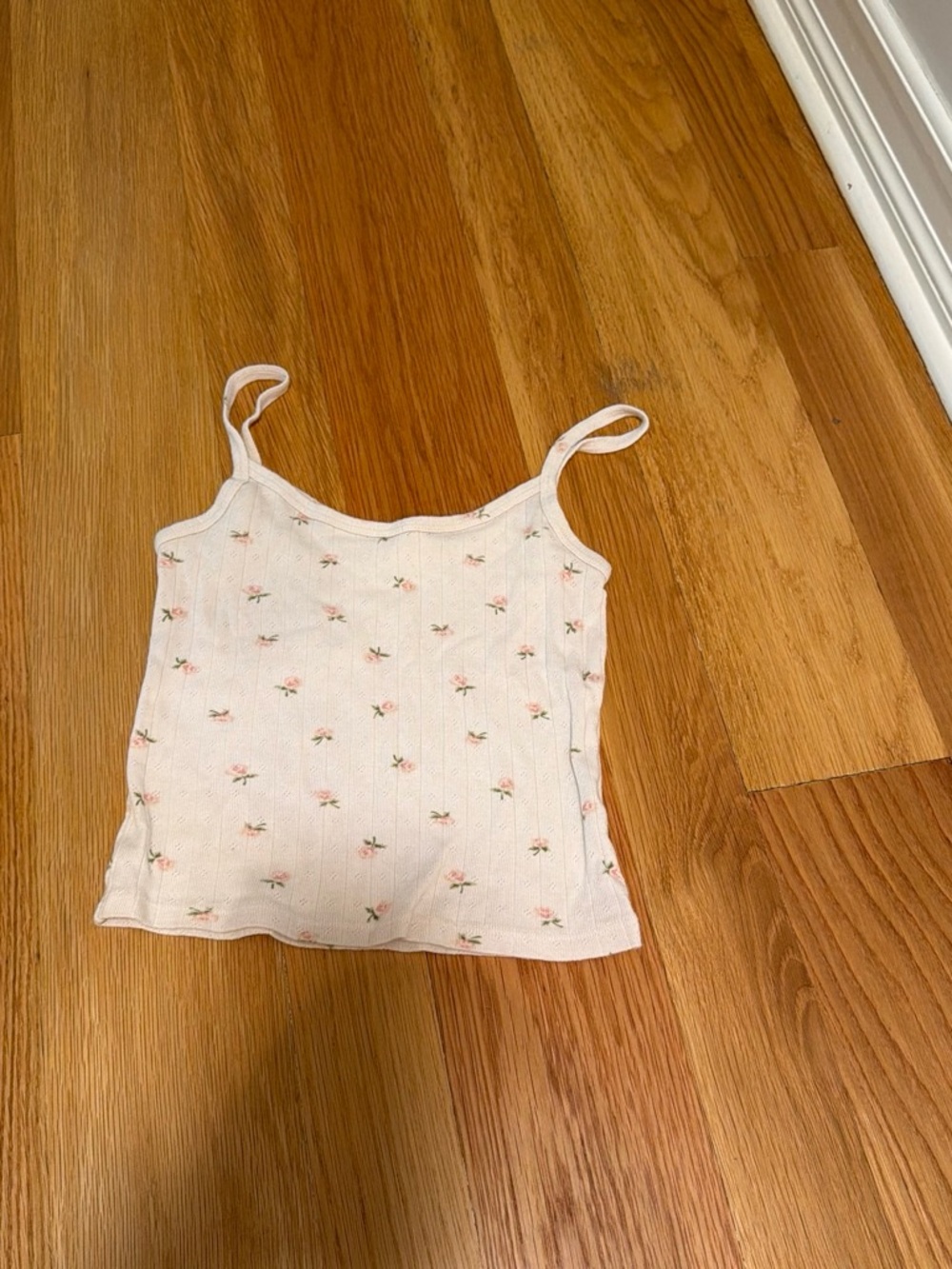 Brandy Melville Cream Ribbed Tank with Pink Rose Motif